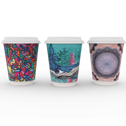 Vegware 12oz Gallery Double Wall Coffee Cups | Decorated Coffee Cups | Good Food Warehouse